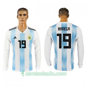 Camisolas de Futebol Argentina Banega 19 Equipamento Principal Copa do Mundo 2018 Manga Comprida